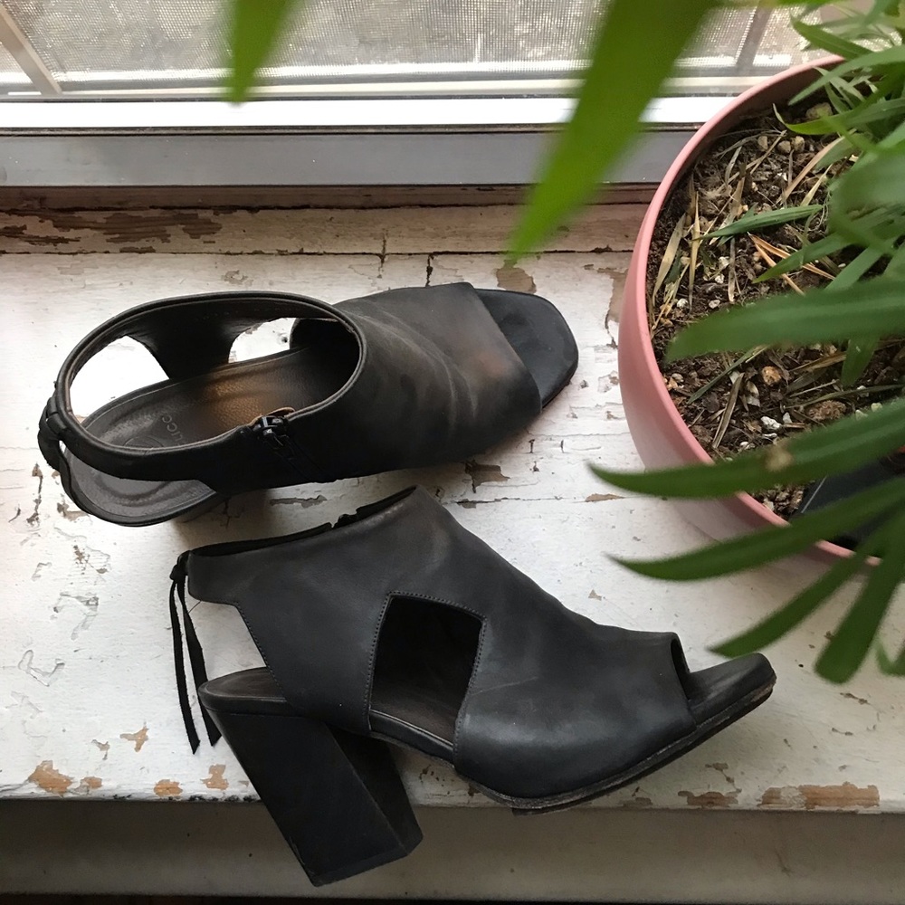 Coclico cutout peep toe booties with tassels